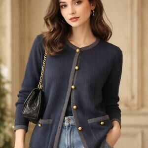 Cellini | S | Wool Cardigan Knit Sweater Gold Button Luxury Made in Italy